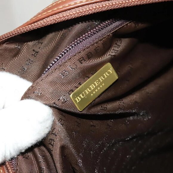 BURBERRY Nova Check Boston Bag PVC Beige Gold Auth 119095 - Picture 11 of 16